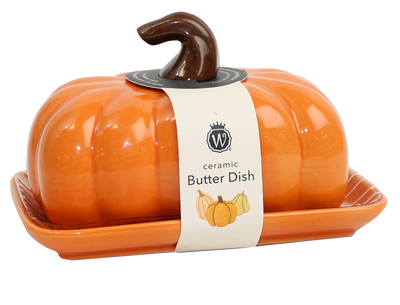 FIGURAL PUMPKIN CERAMIC BUTTER DISH