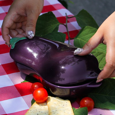 FIGURAL EGGPLANT CERAMIC SERVING DISH