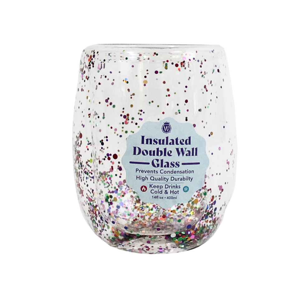 RAINBOW CONFETTI DOUBLE WALL GLASS SET