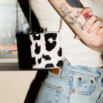 SILVER COWHIDE FASHION FLASK