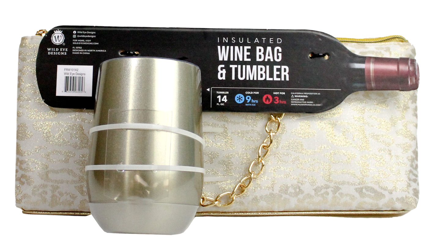 WHITE & GOLD LEOPARD INSULATED WINE BAG & TUMBLER SET - Wild Eye Designs
