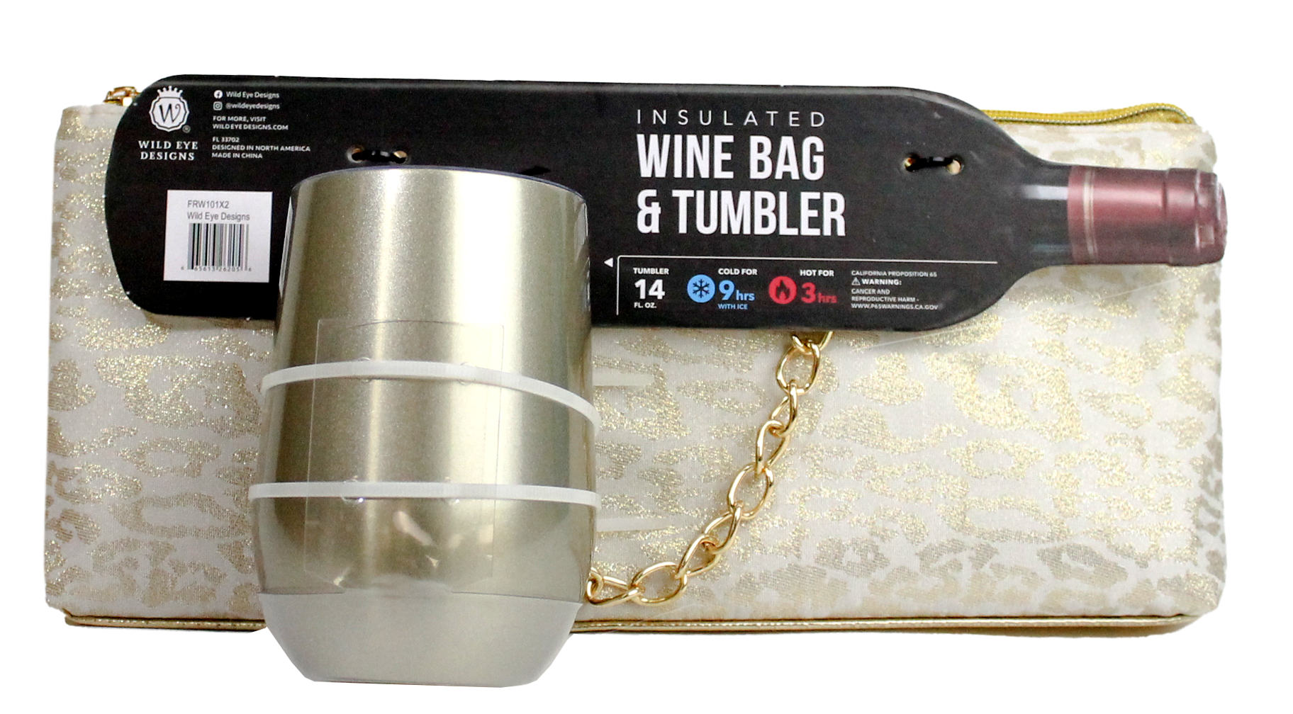 WHITE & GOLD LEOPARD INSULATED WINE BAG & TUMBLER SET - Wild Eye Designs
