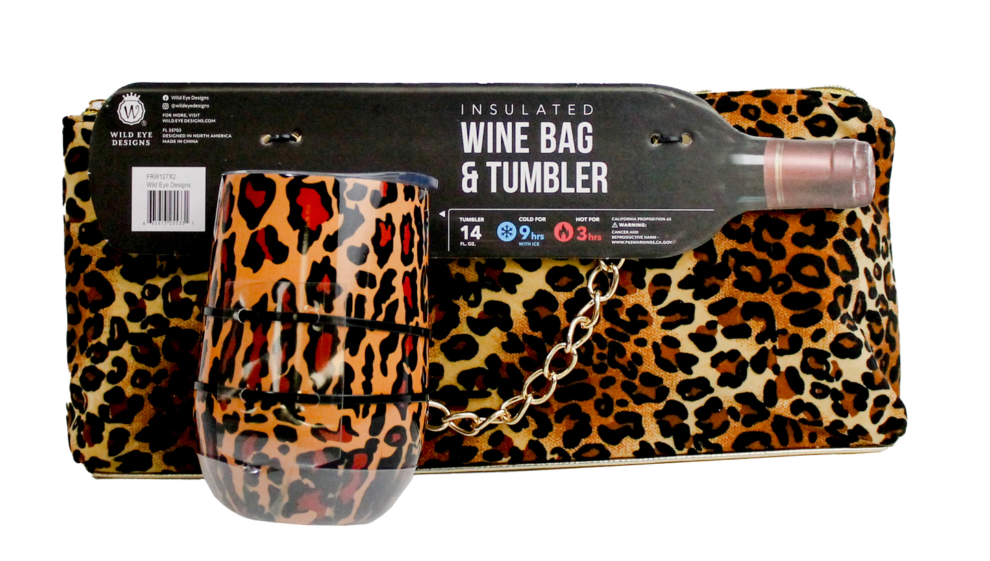 LEOPARD PRINT INSULATED WINE BAG & TUMBLER SET - Wild Eye Designs