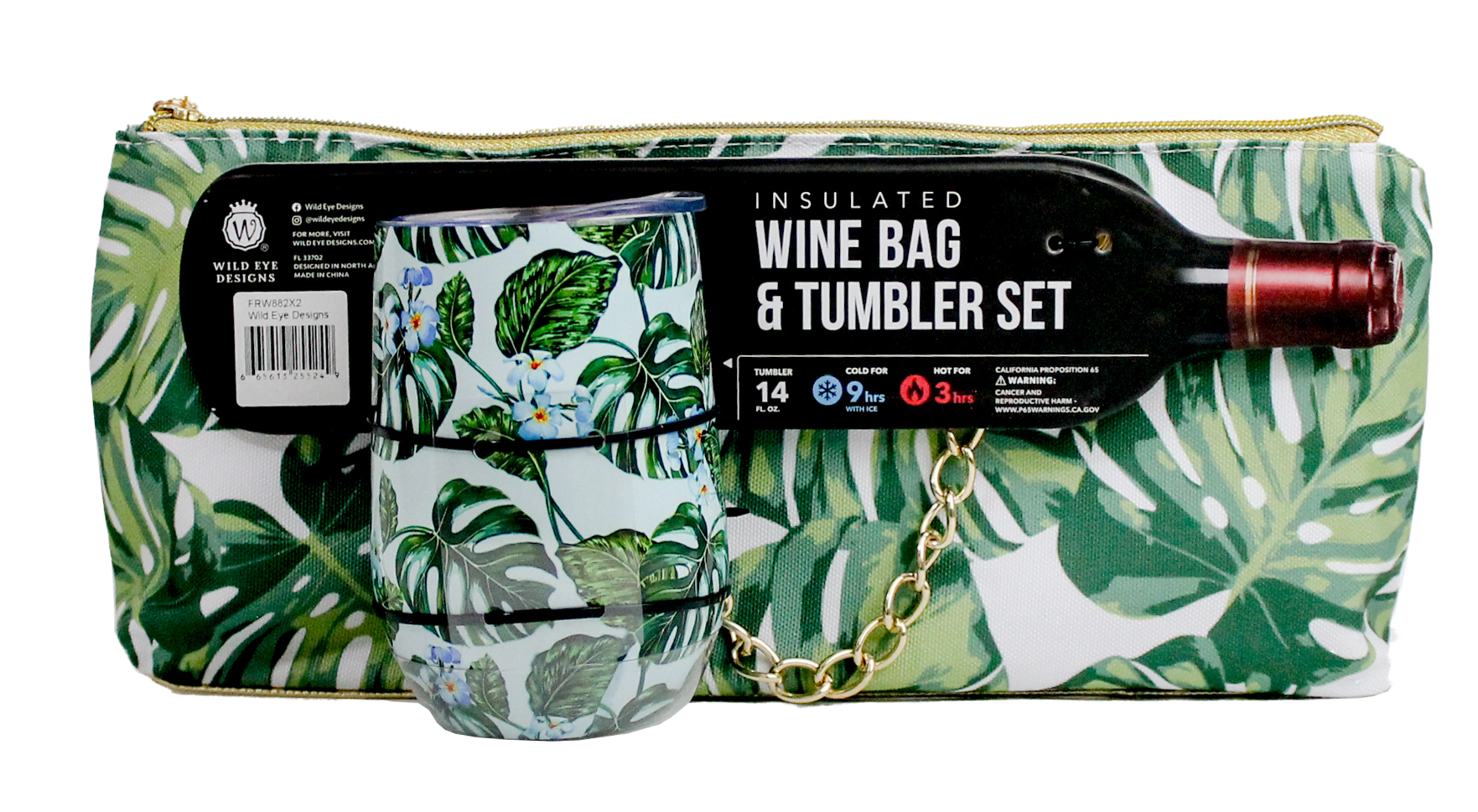 TROPICAL LEAVES INSULATED WINE BAG AND TUMBLER SET - Wild Eye Designs
