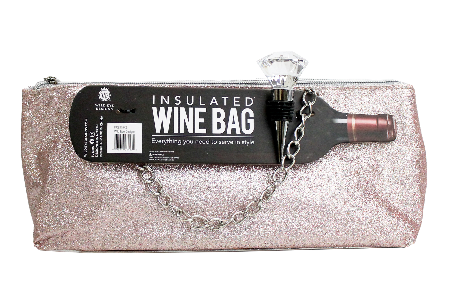 CHAMPAGNE CONFETTI INSULATED WINE BAG & DIAMOND STOPPER - Wild Eye Designs