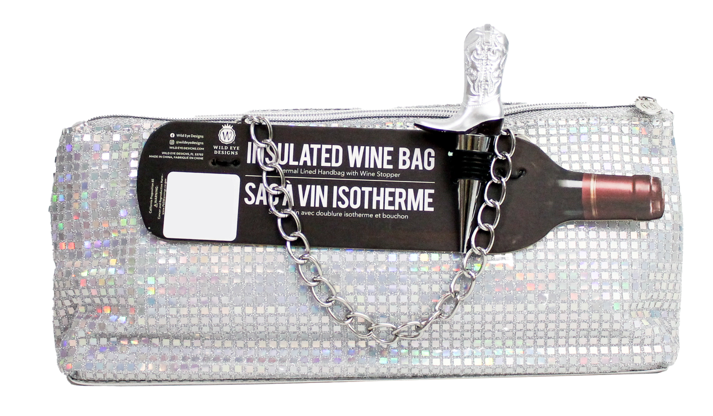 DISCO INSULATED WINE BAG & SILVER COWBOY BOOT STOPPER - Wild Eye Designs