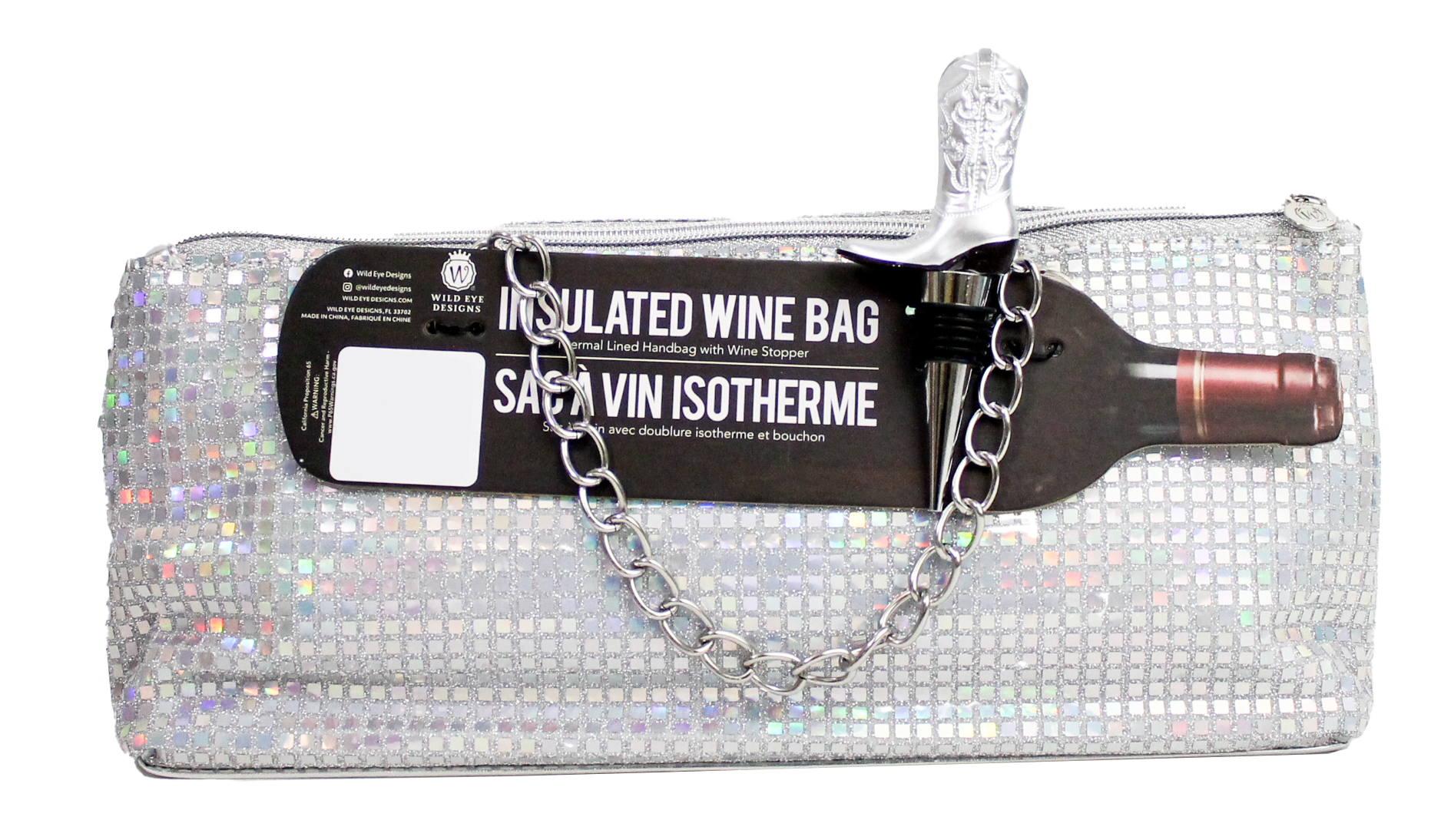 DISCO INSULATED WINE BAG & SILVER COWBOY BOOT STOPPER - Wild Eye Designs