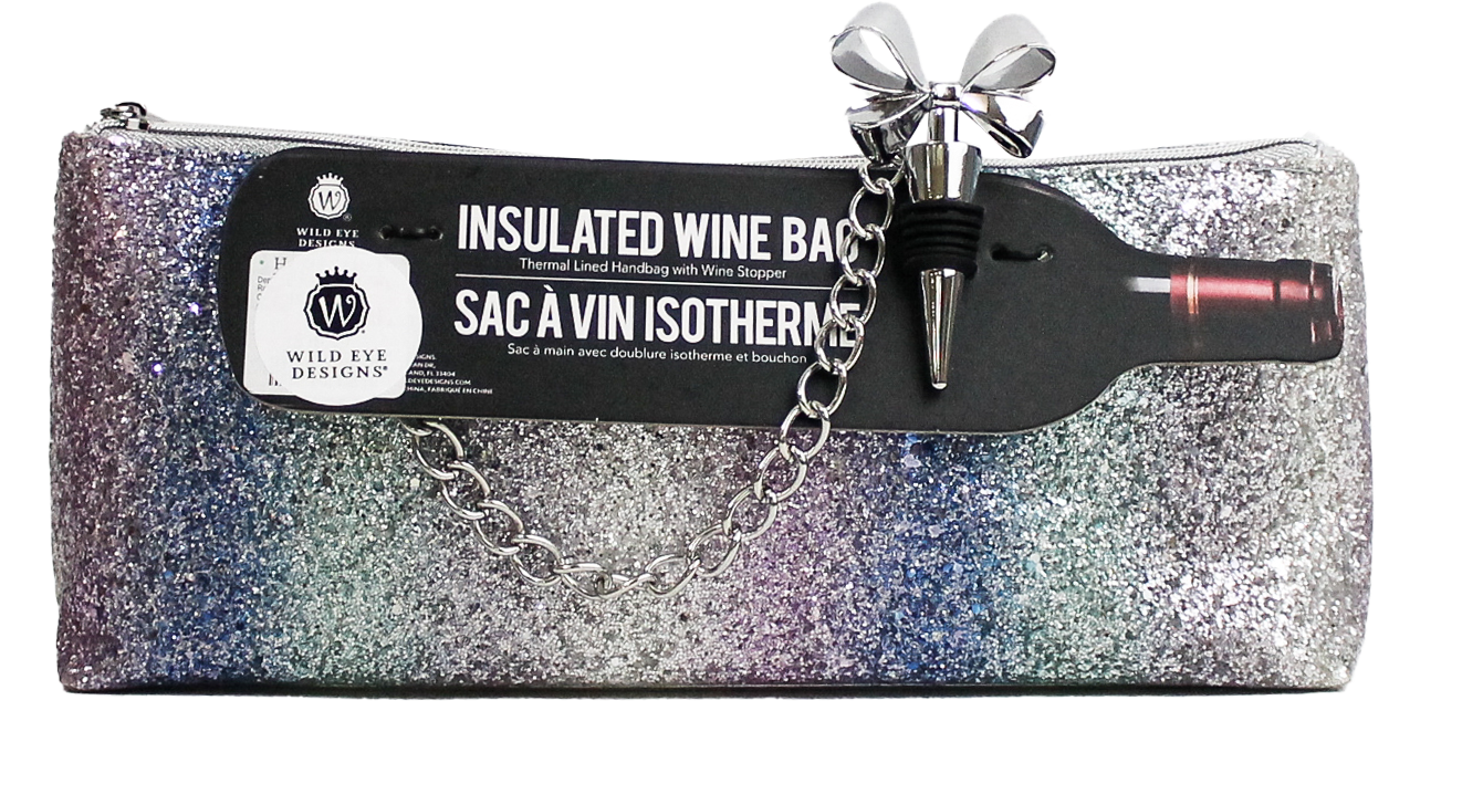 RAINBOW OMBRE GLITTER INSULATED WINE BAG & BOW STOPPER - Wild Eye Designs