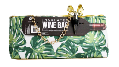 TROPICAL LEAVES INSULATED WINE BAG & BOW STOPPER - Wild Eye Designs