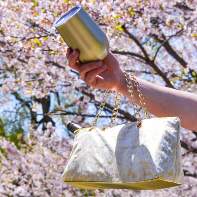 WHITE & GOLD LEOPARD INSULATED WINE BAG & TUMBLER SET