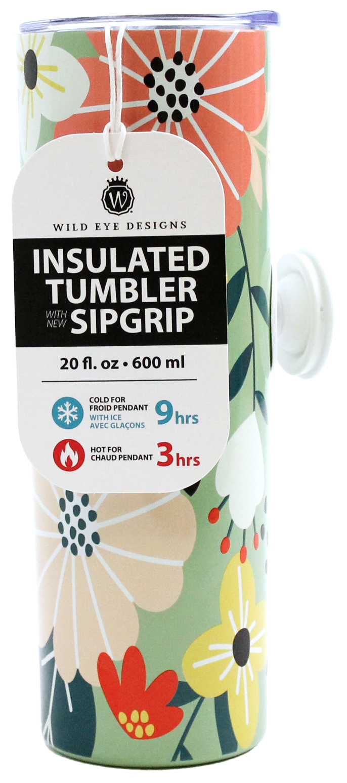 FLORAL SIP-GRIP SLIM TUMBLER WITH STRAW