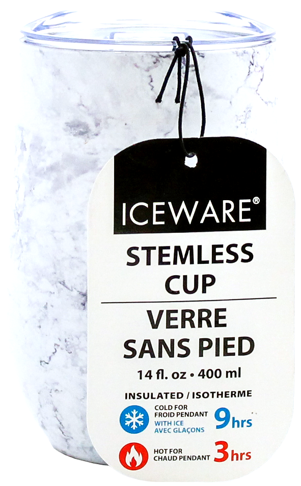 WHITE MARBLE DOUBLE WALL STEMLESS CUP