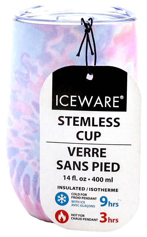 MULTI-COLOR TYE-DYE DOUBLE WALL STEMLESS CUP