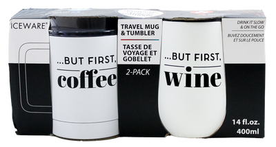 "BUT FIRST.." DOUBLE WALL MUG AND STEMLESS SET