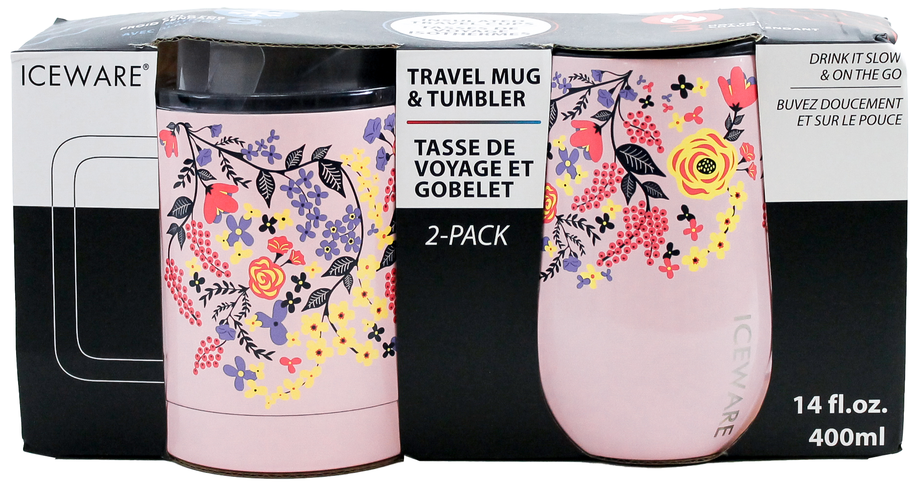 FLORAL DOUBLE WALL MUG AND STEMLESS SET