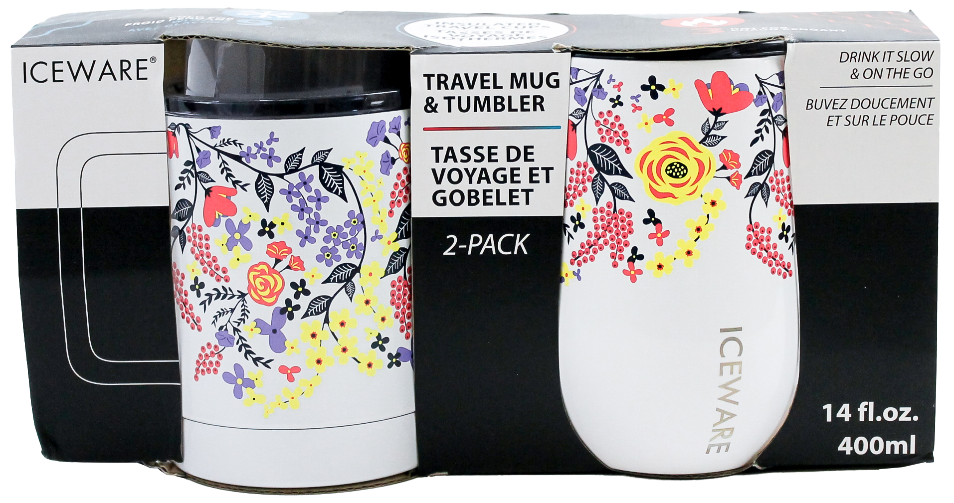FLORAL DOUBLE WALL MUG AND STEMLESS SET