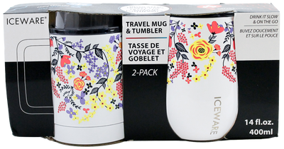 FLORAL DOUBLE WALL MUG AND STEMLESS SET