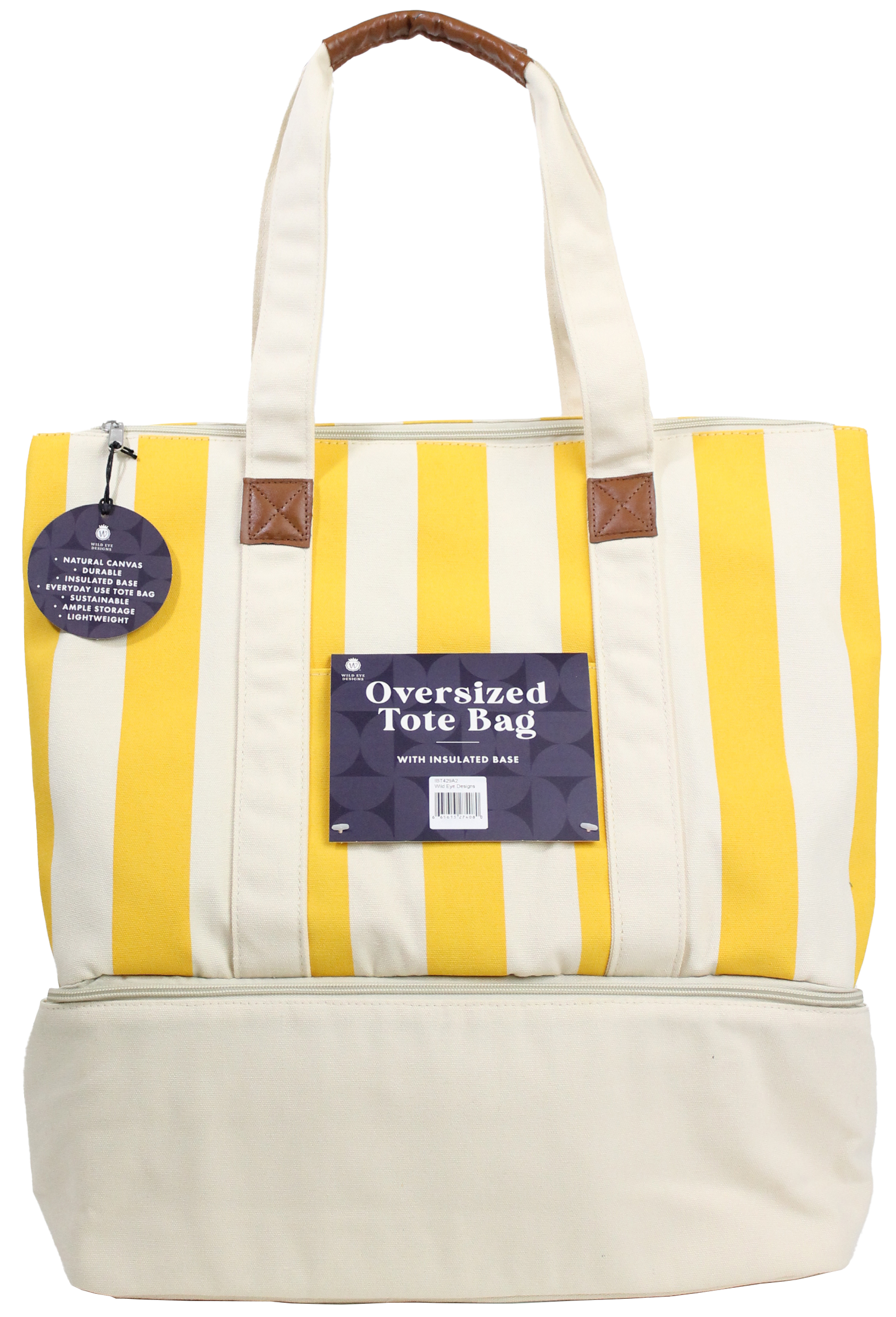 YELLOW STRIP PATTERN INSULATED TOTE BAG