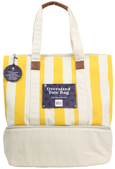 YELLOW STRIP PATTERN INSULATED TOTE BAG