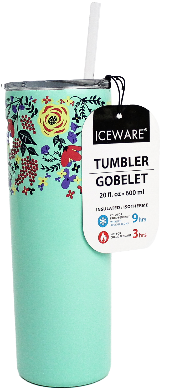 FLORAL SLIM TUMBLER WITH STRAW