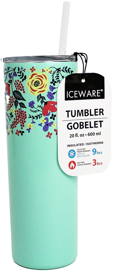 FLORAL SLIM TUMBLER WITH STRAW