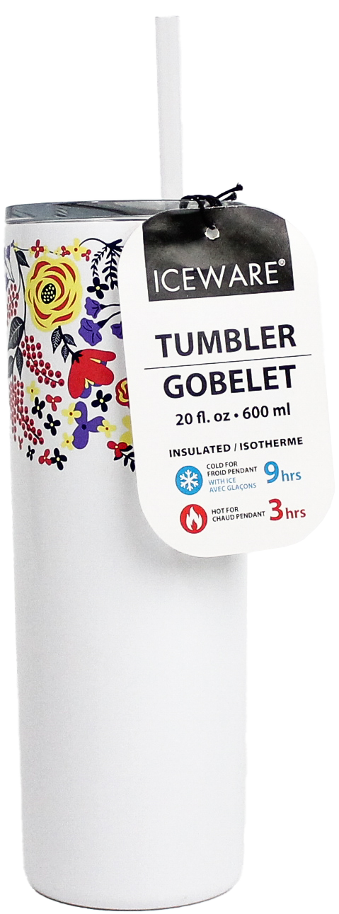 FLORAL SLIM TUMBLER WITH STRAW