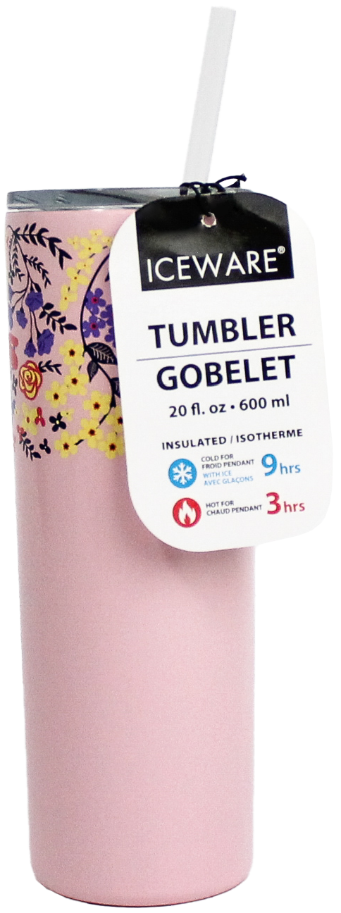 FLORAL SLIM TUMBLER WITH STRAW