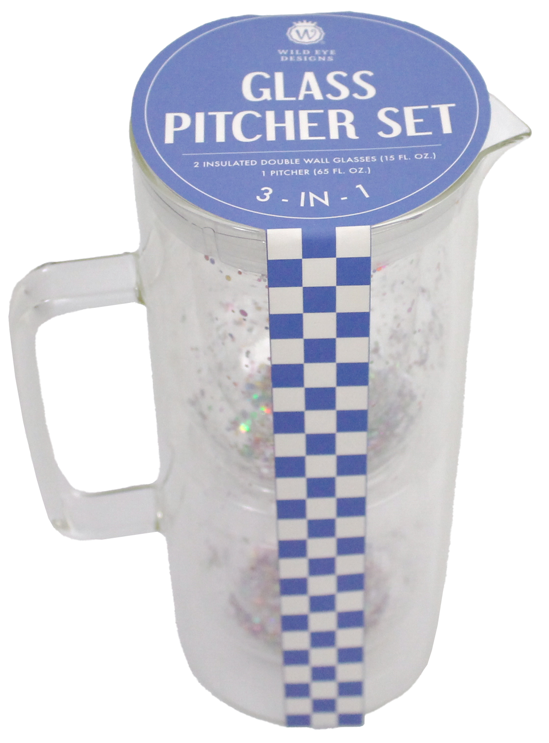 CLEAR WITH GLITTER DOUBLE WALL GLASS PITCHER SET - Wild Eye Designs
