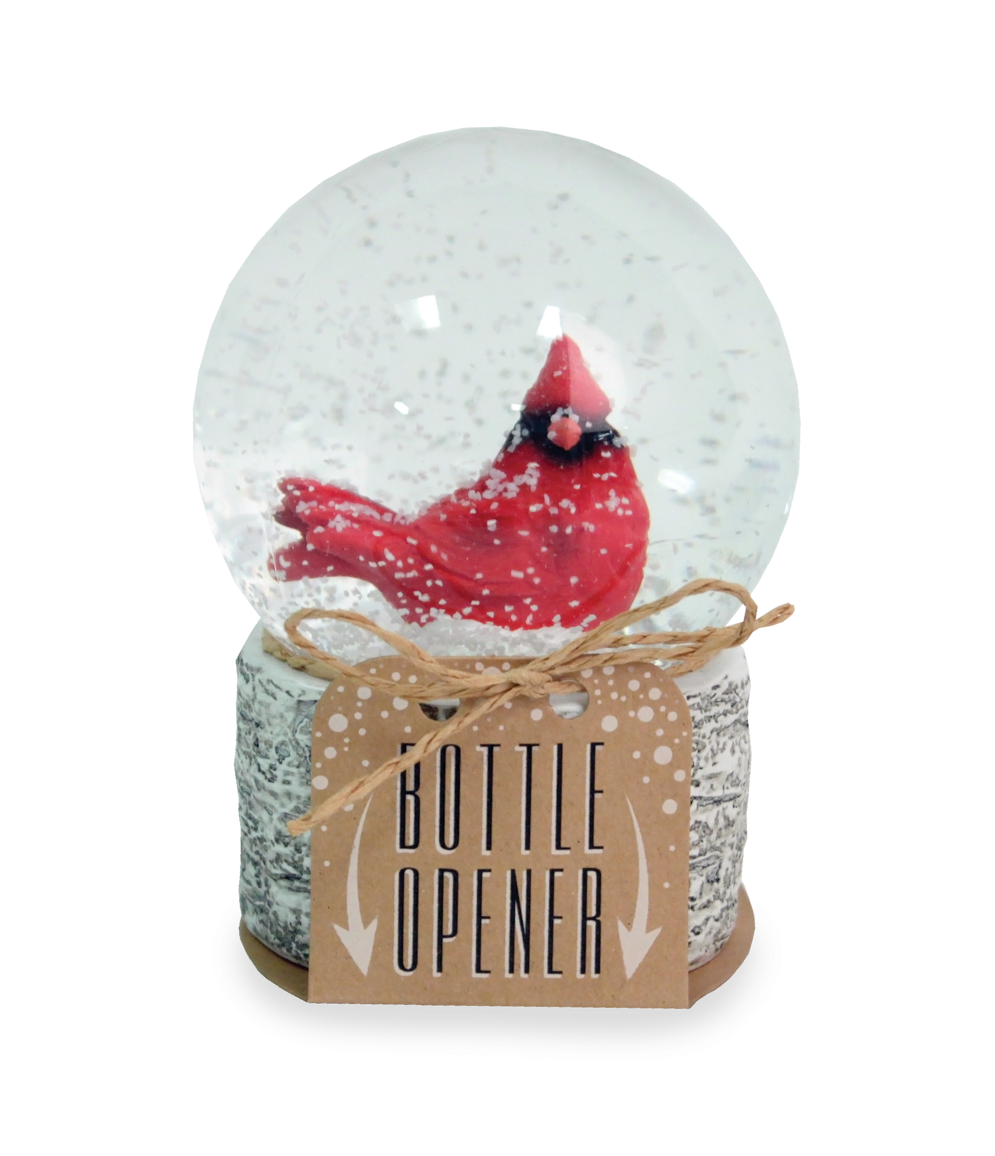 CARDINAL SNOW GLOBE BOTTLE OPENER