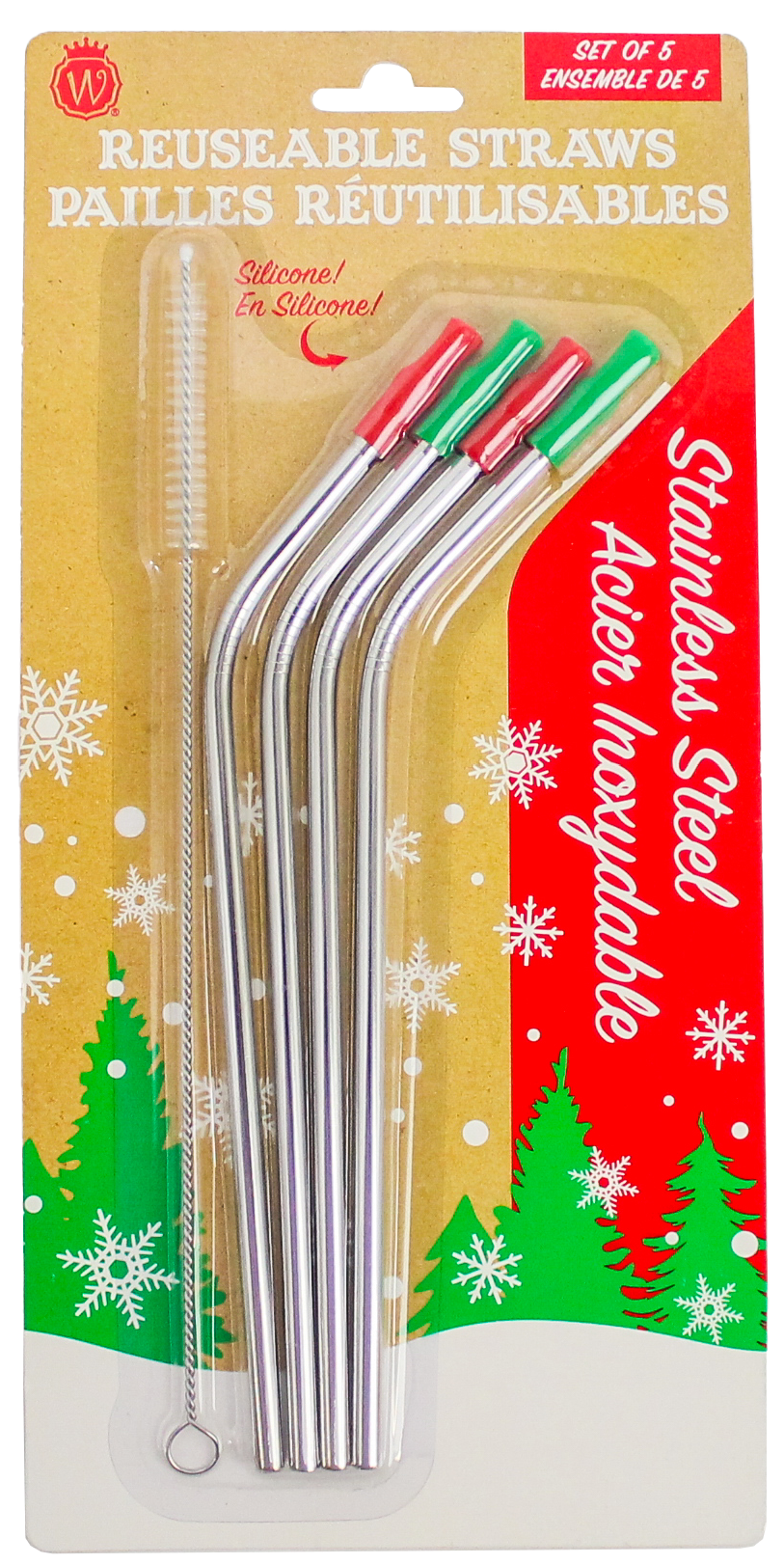 SEASONAL BENT METAL STRAW SET WITH SILICONE TIPS & BRUSH - Wild Eye Designs