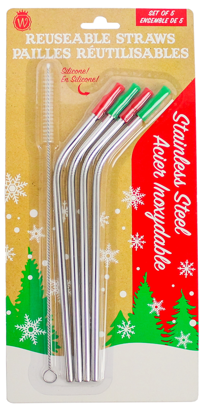 SEASONAL BENT METAL STRAW SET WITH SILICONE TIPS & BRUSH - Wild Eye Designs