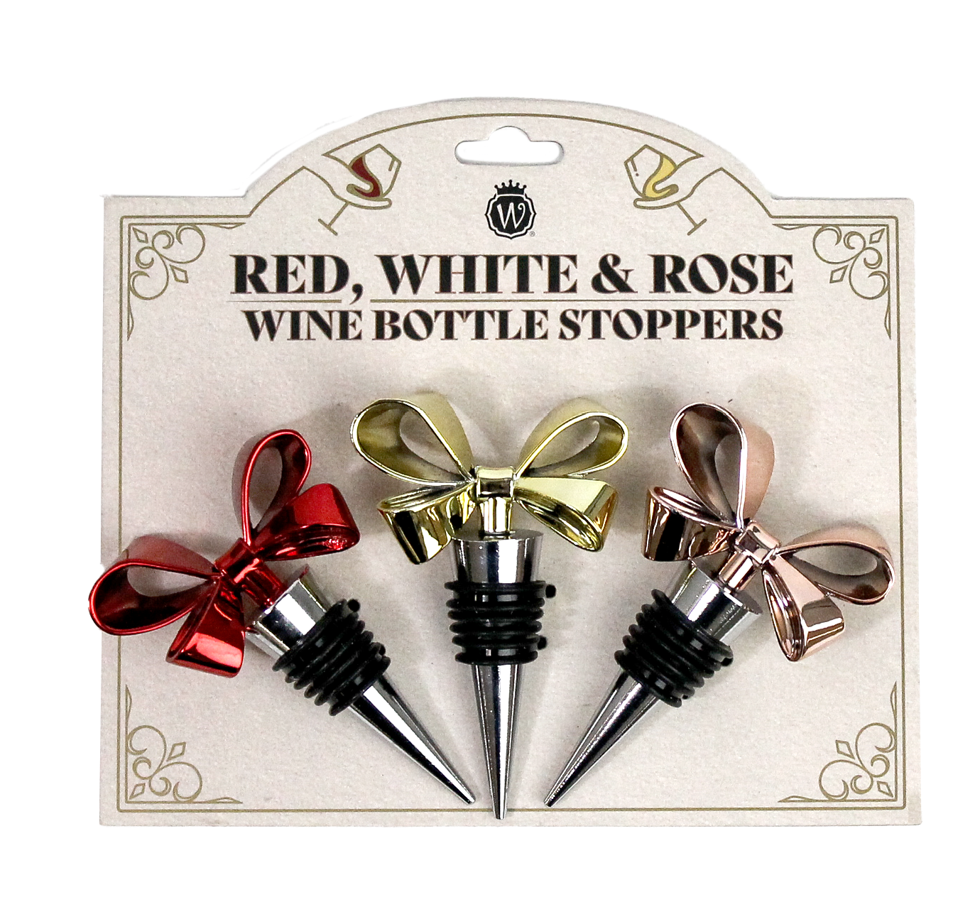 RED, GOLD, & ROSE BOWS WINE STOPPER SET