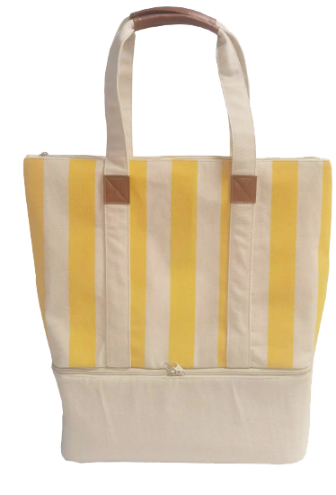 YELLOW STRIP PATTERN INSULATED TOTE BAG