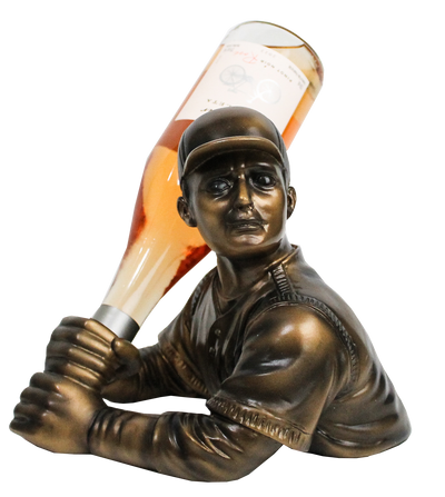 BRONZE BASEBALL PLAYER WINE BOTTLE HOLDER