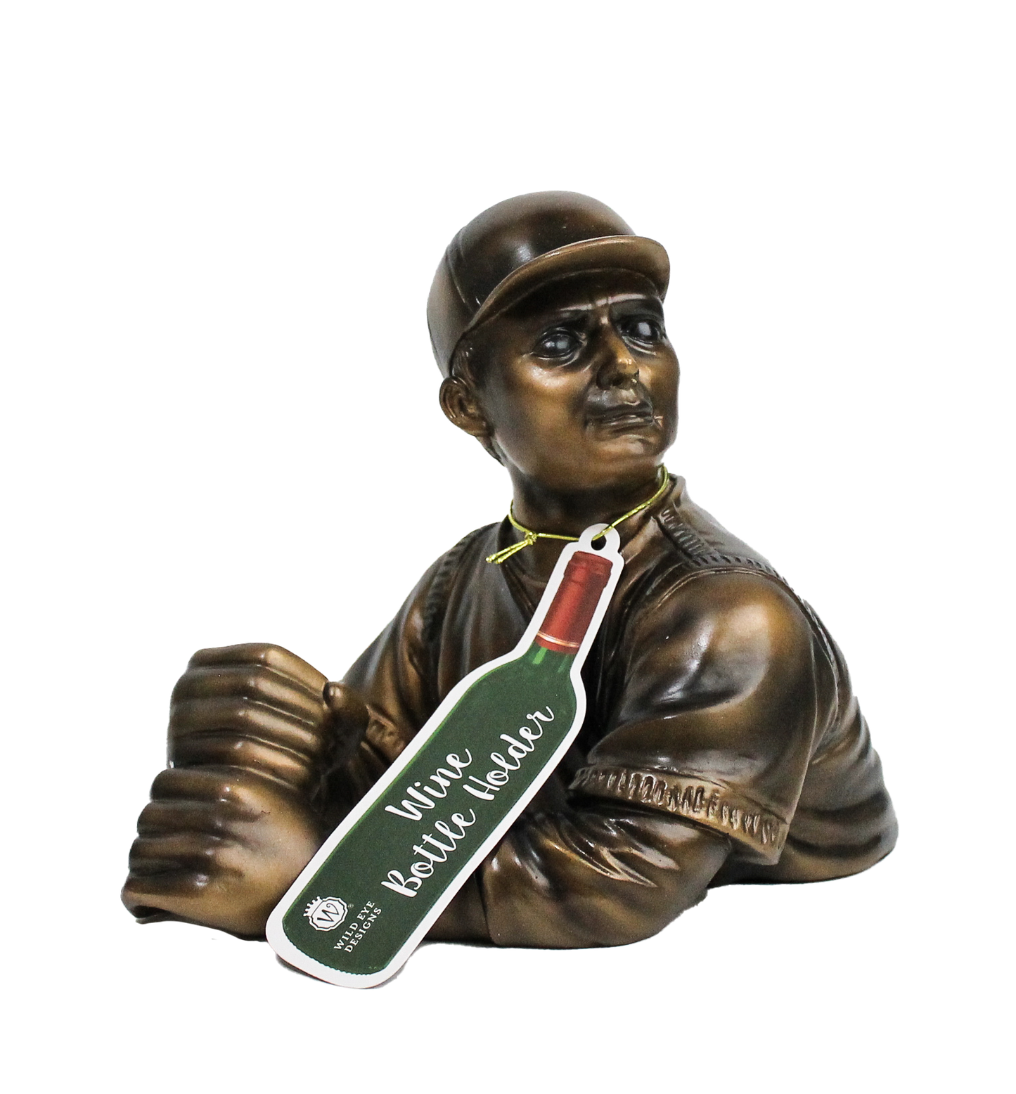 BRONZE BASEBALL PLAYER WINE BOTTLE HOLDER