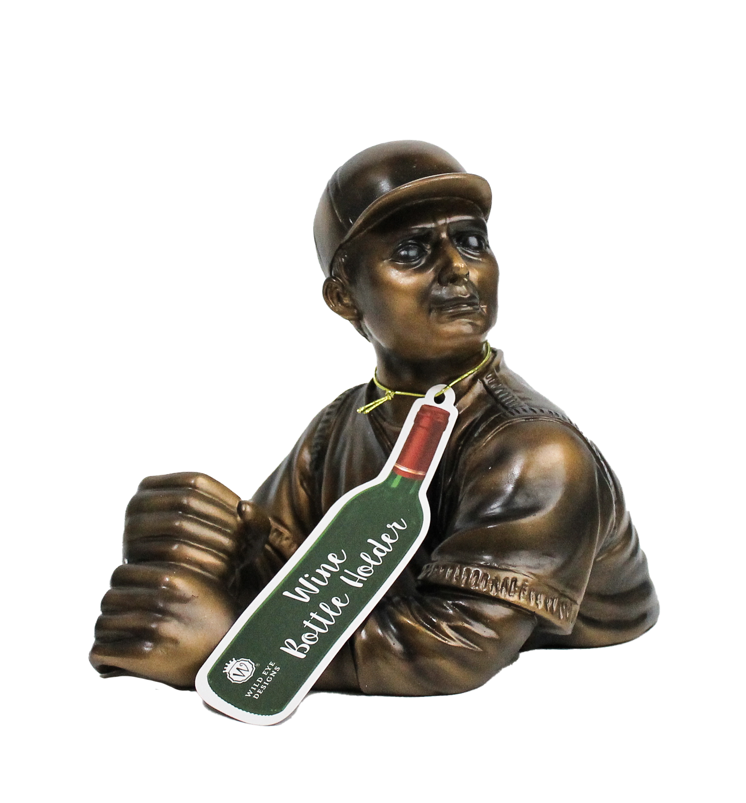 BRONZE BASEBALL PLAYER WINE BOTTLE HOLDER