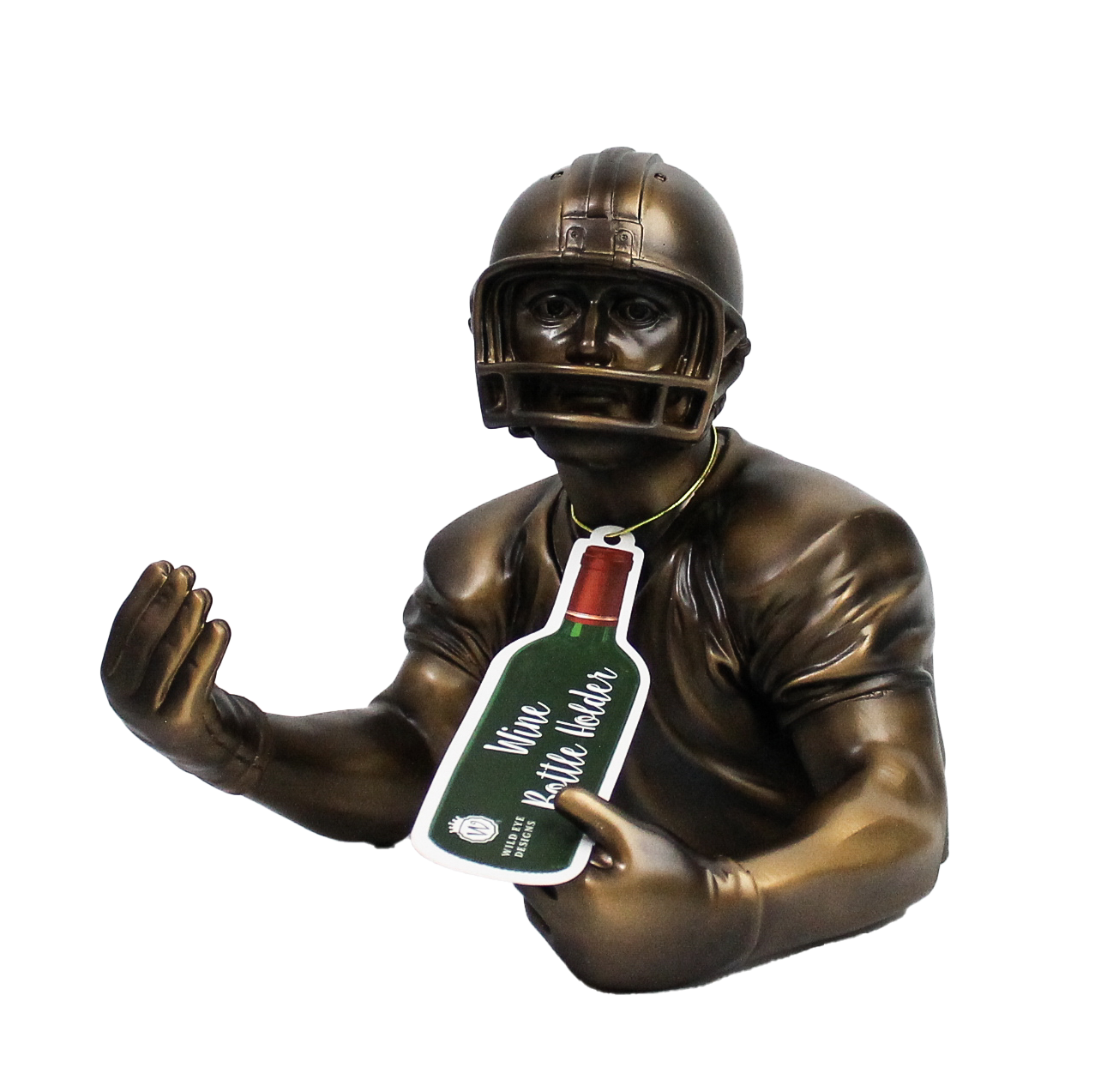 BRONZE FOOTBALL PLAYER WINE BOTTLE HOLDER