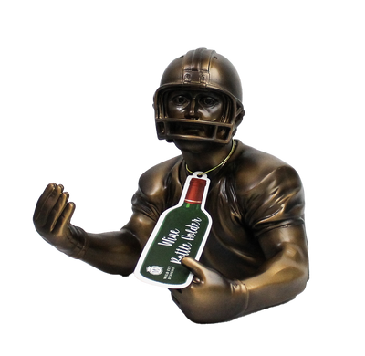 BRONZE FOOTBALL PLAYER WINE BOTTLE HOLDER