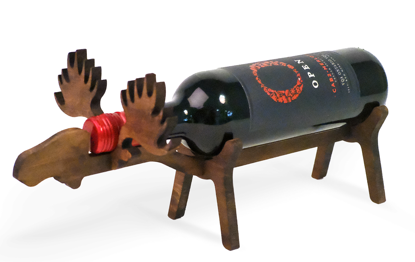 WOODEN MOOSE WINE BOTTLE HOLDER