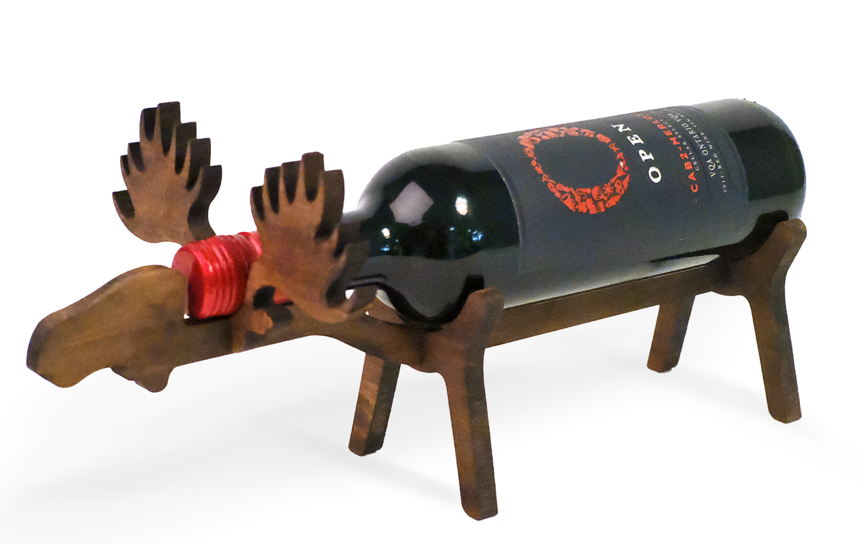 WOODEN MOOSE WINE BOTTLE HOLDER
