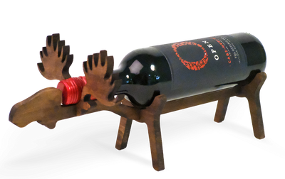WOODEN MOOSE WINE BOTTLE HOLDER