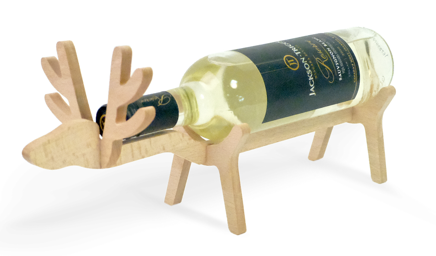 WOODEN REINDEER WINE BOTTLE HOLDER