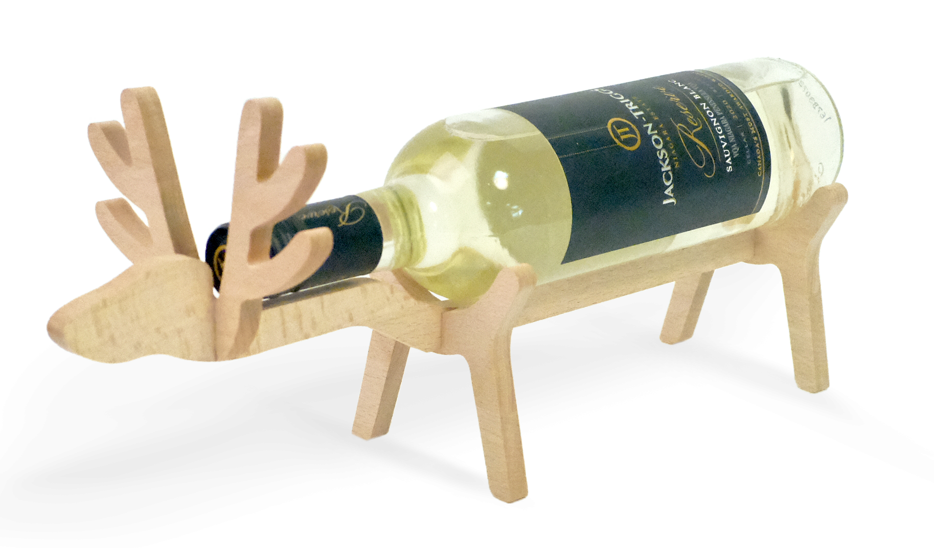 WOODEN REINDEER WINE BOTTLE HOLDER