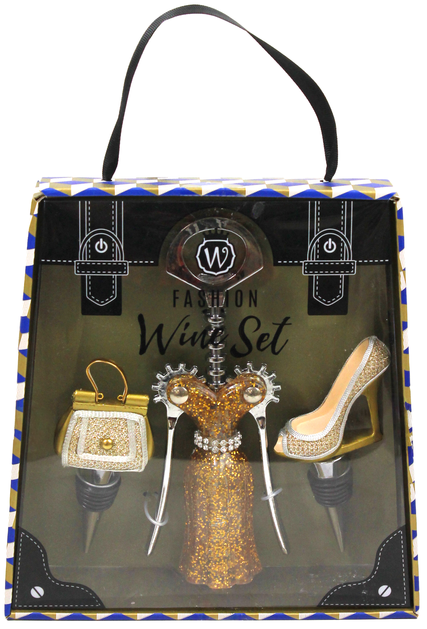 GOLD & SILVER GLITTER WINE FASHION SET