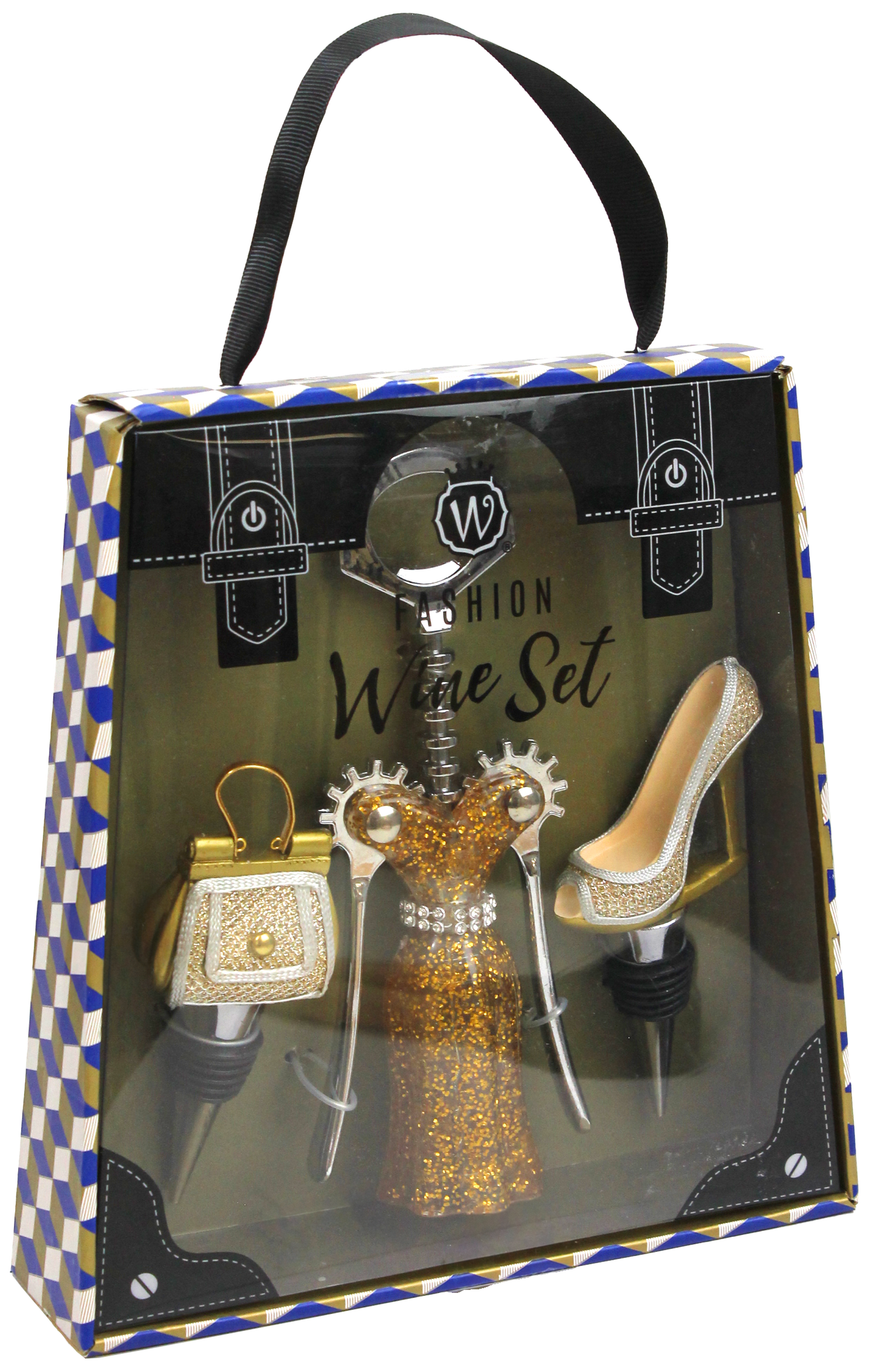 GOLD & SILVER GLITTER WINE FASHION SET