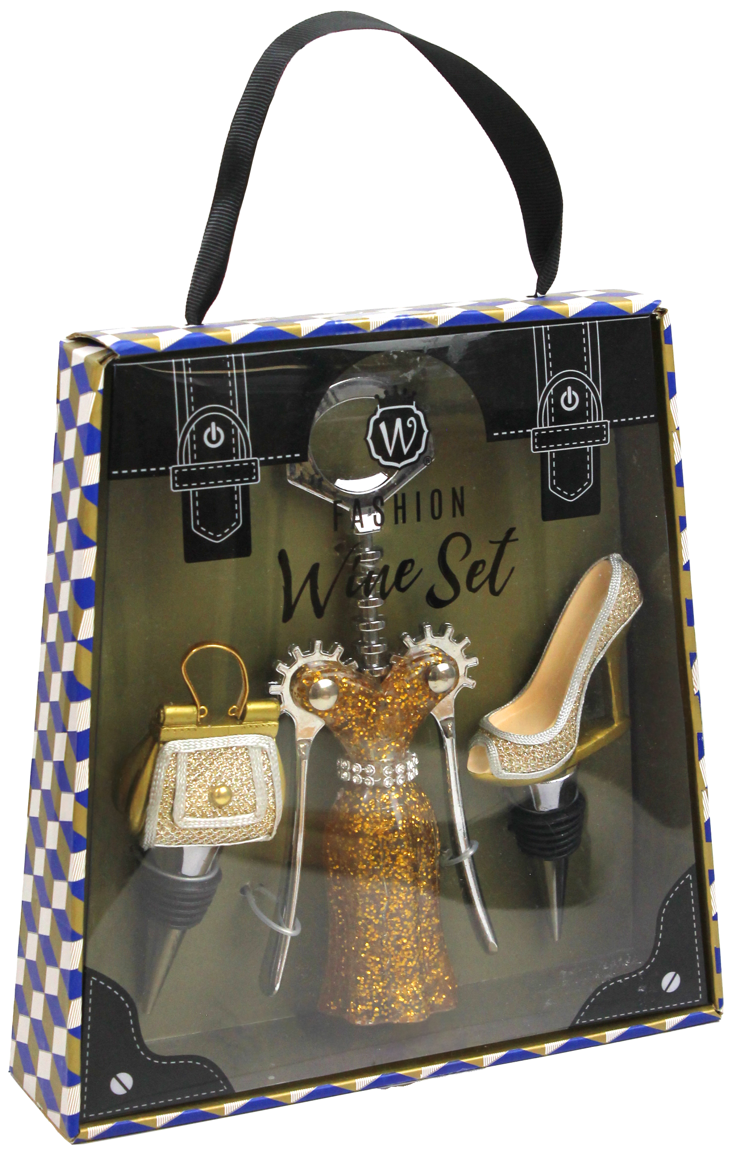 GOLD & SILVER GLITTER WINE FASHION SET
