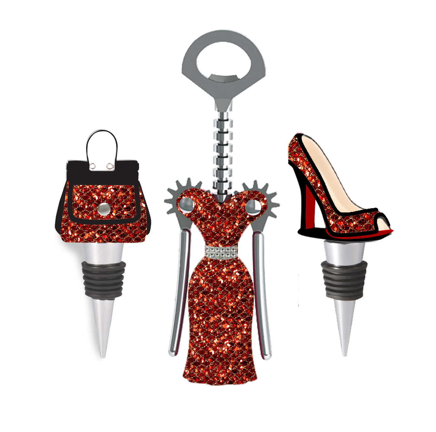 RED AND GOLD GLITTER WINE FASHION SET