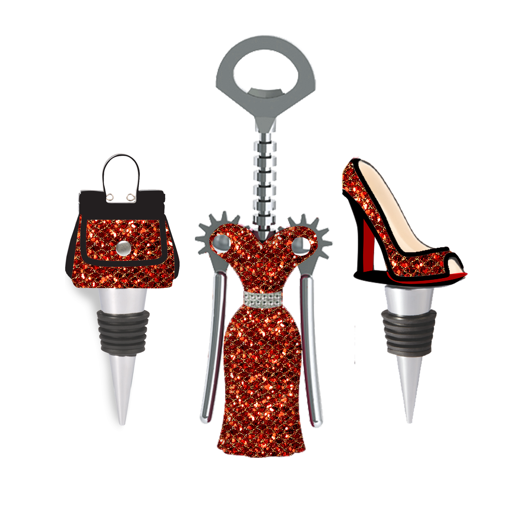 RED AND GOLD GLITTER WINE FASHION SET