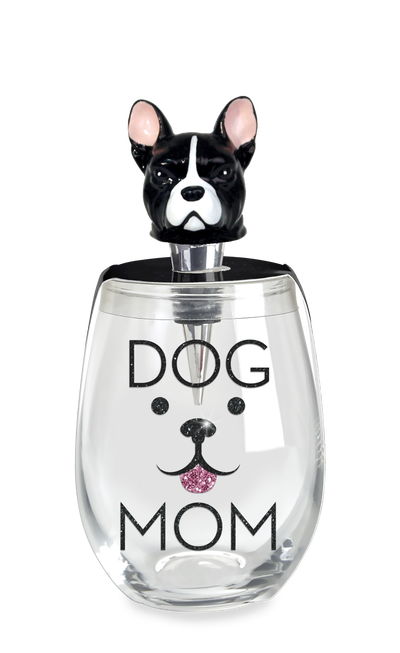 DOG MOM STEMLESS WINE GLASS & STOPPER - Wild Eye Designs