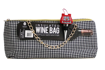 WHITE & BLACK CHECK INSULATED WINE BAG & PURSE STOPPER - Wild Eye Designs